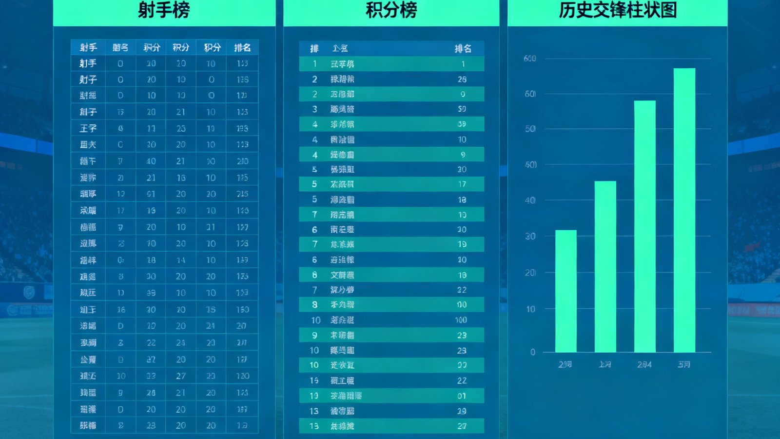 2026世界杯数据统计页面显示射手榜、积分榜、历史交锋柱状图